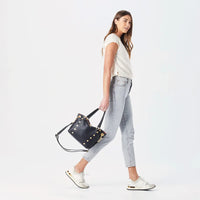 Hammitt Daniel Med Leather Satchel Bag Black/Brushed Gold Red Zip-Rebel Romance