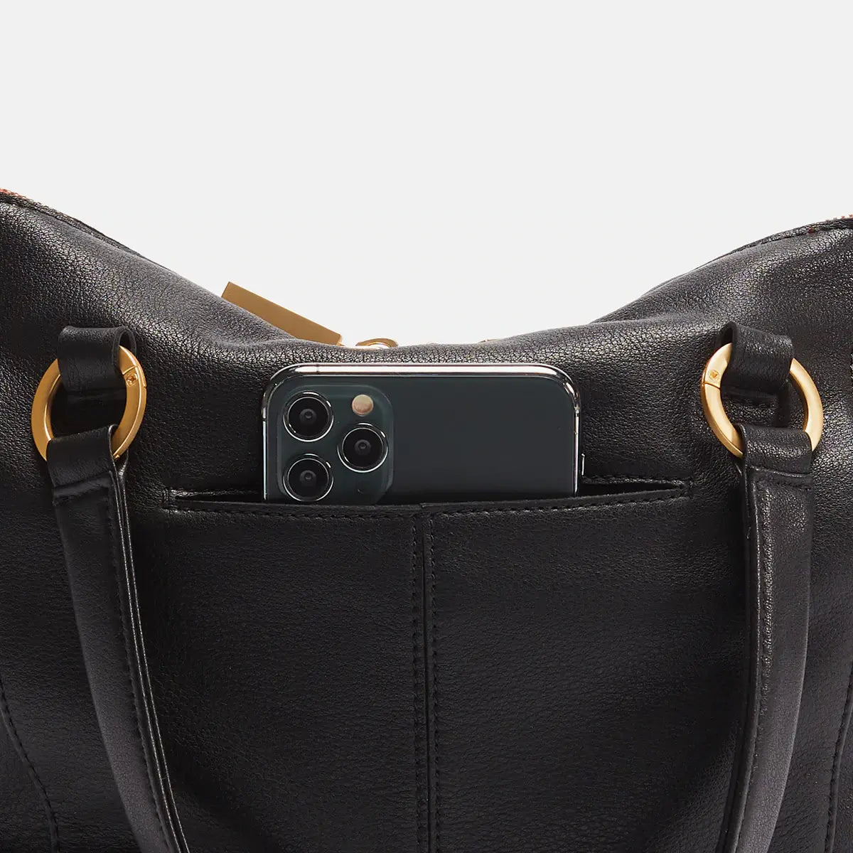 Hammitt Daniel Med Leather Satchel Bag Black/Brushed Gold Red Zip-Rebel Romance