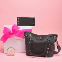 Hammitt Daniel Med Leather Satchel Bag Black/Gunmetal-Rebel Romance