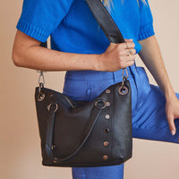 Hammitt Daniel Med Leather Satchel Bag Black/Gunmetal-Rebel Romance