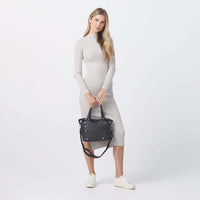 Hammitt Daniel Med Leather Satchel Bag Black/Gunmetal-Rebel Romance