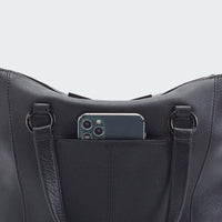Hammitt Daniel Med Leather Satchel Bag Black/Gunmetal-Rebel Romance