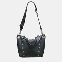 Hammitt Daniel Med Leather Satchel Bag Black/Gunmetal-Rebel Romance