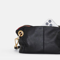 Hammitt Daniel Sml Leather Crossbody Clutch Bag Black/Brushed Gold Red Zip-Rebel Romance