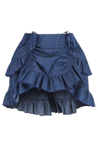 Dark Blue Denim Ruched Bustle Skirt