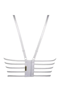 White Axami Daydream Roses Lace Corset Bra back with sensual straps and hook-and-eye closure.