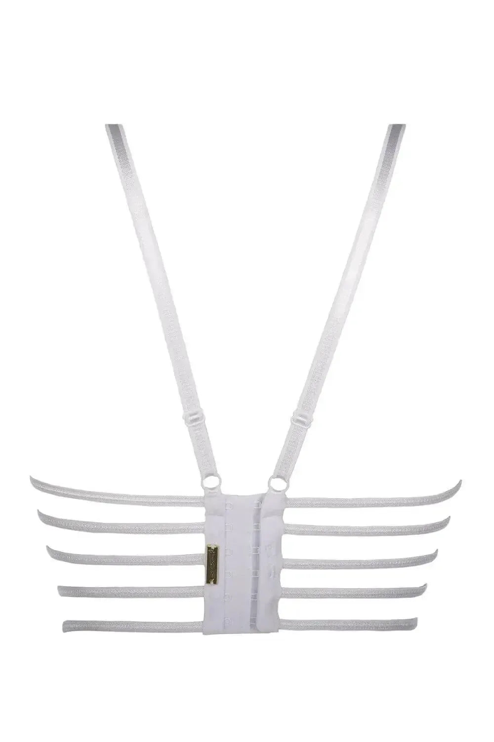 White Axami Daydream Roses Lace Corset Bra back with sensual straps and hook-and-eye closure.