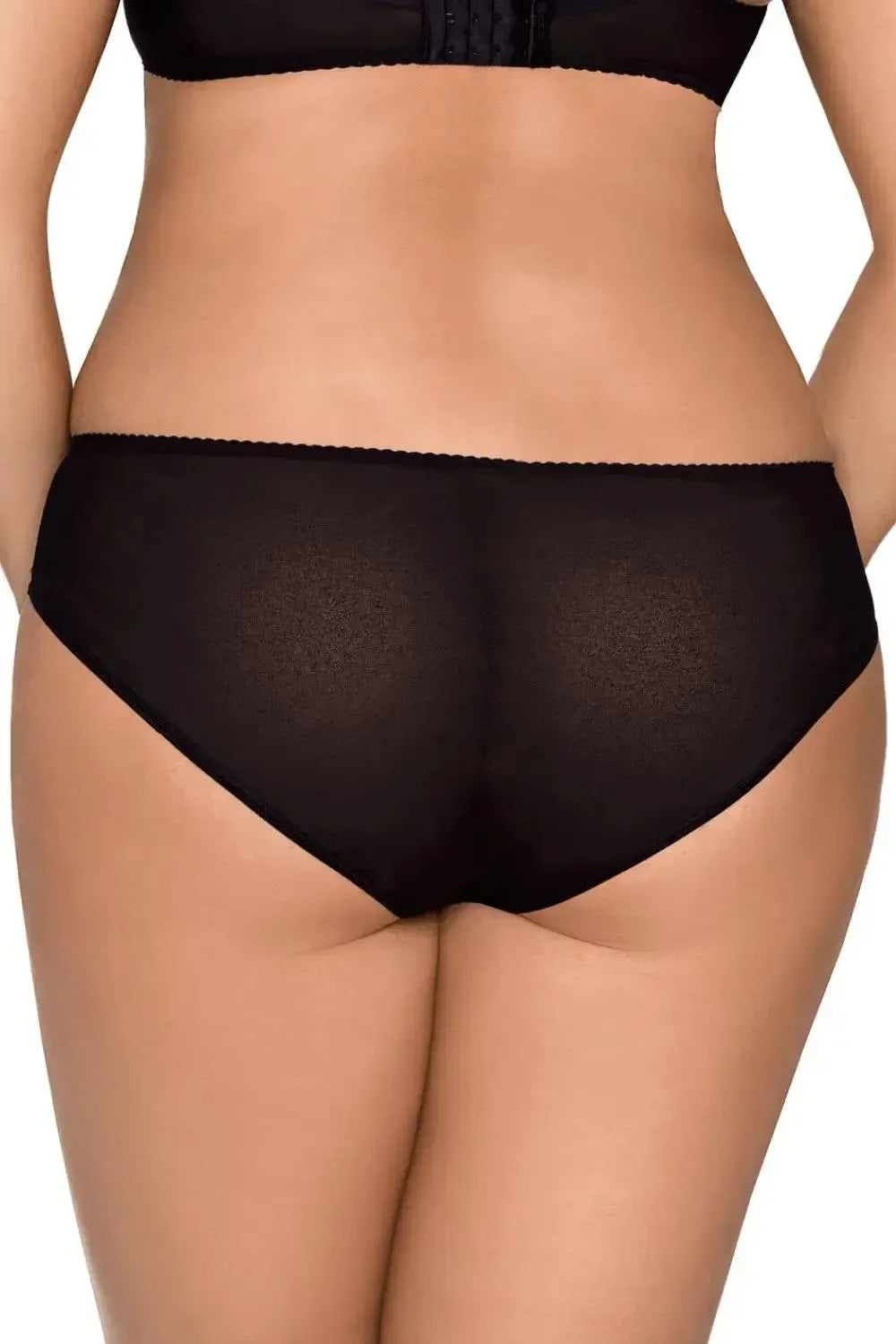 Axami Deco Shimmer Bikini Briefs: black shimmering material with delicate tulle, featuring a big bow.