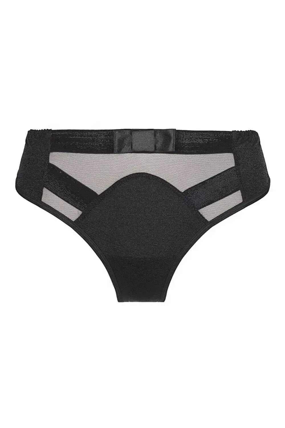 Axami Deco Shimmer Thong: black shimmering material, delicate tulle, and a charming big bow.