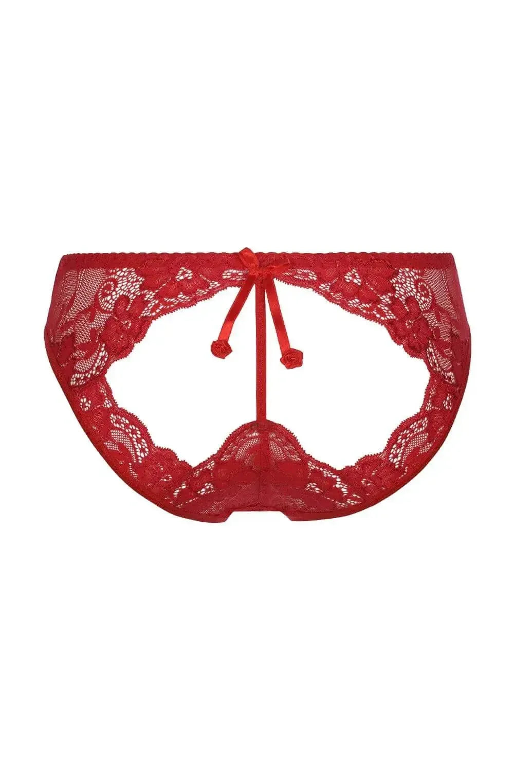 Red Axami Deja Vu lace ouvert bikini briefs with a sexy open back and delicate bow.
