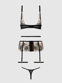 House of Desire Delilah Embroidered Push-up Bra Set Black/Taupe