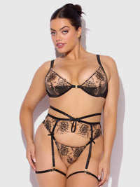 House of Desire Delilah Embroidered Push-up Bra Set Black/Taupe