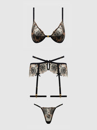 House of Desire Delilah Embroidered Push-up Bra Set Black/Taupe