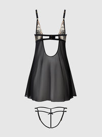 House of Desire Delilah Embroidered Sheer Babydoll Set Black/Taupe