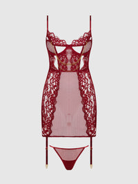 House of Desire Dezi Lace & Chain Chemise Set Rhubarb