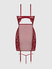 House of Desire Dezi Lace & Chain Chemise Set Rhubarb