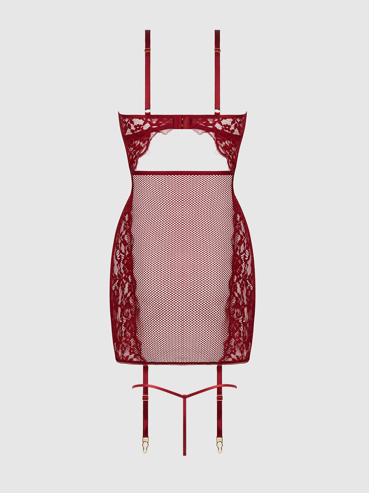 House of Desire Dezi Lace & Chain Chemise Set Rhubarb