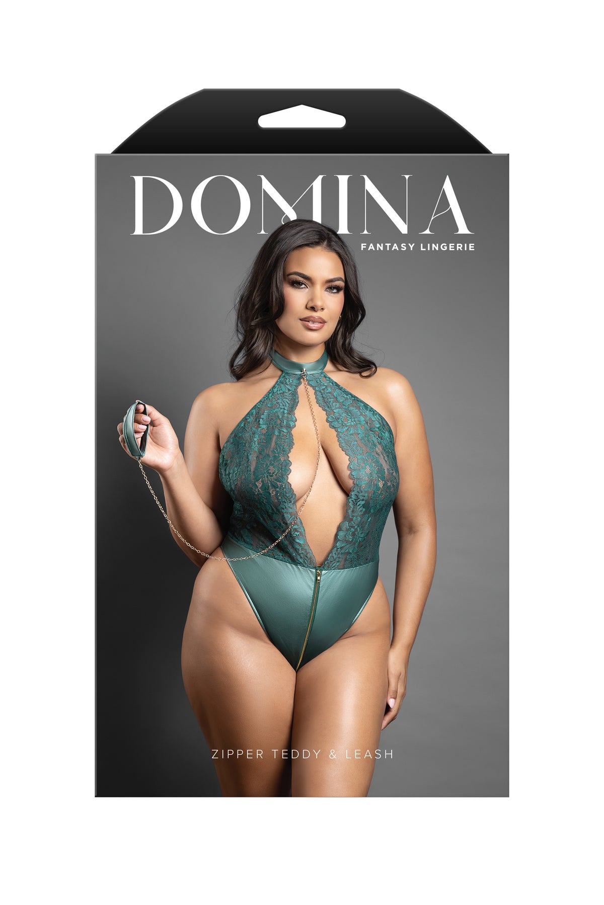 Domina Keyhole Halter Teddy & Leash Set