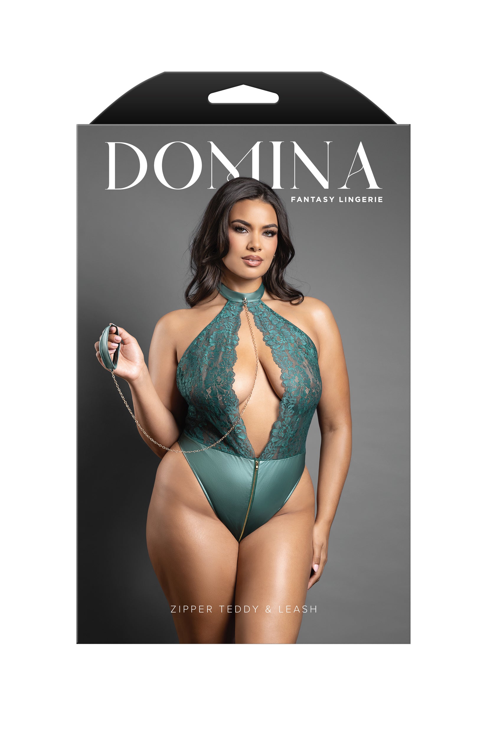 Fantasy Lingerie Domina Keyhole Halter Teddy & Leash Set