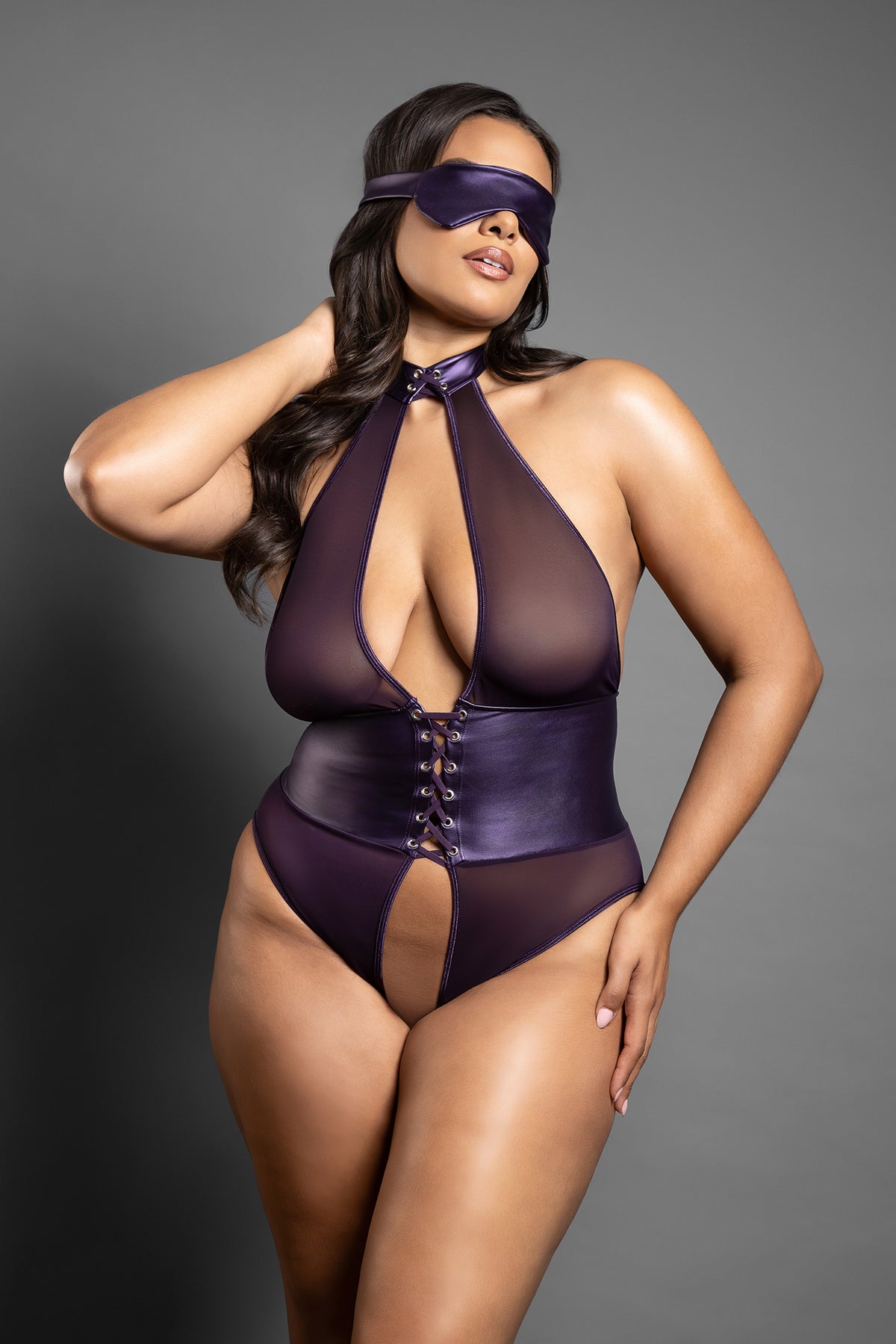 Domina Open Lace-up Teddy & Blindfold Set