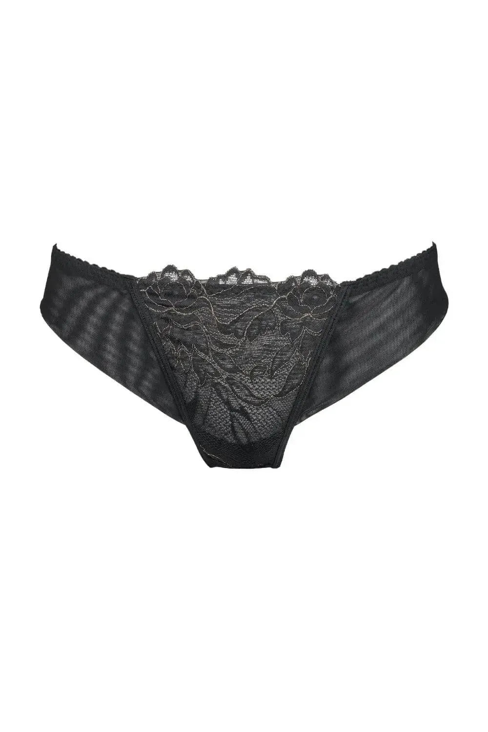 Seductive Axami Dorado Lace Thong with classic cut, featuring elegant black and gold lace details.
