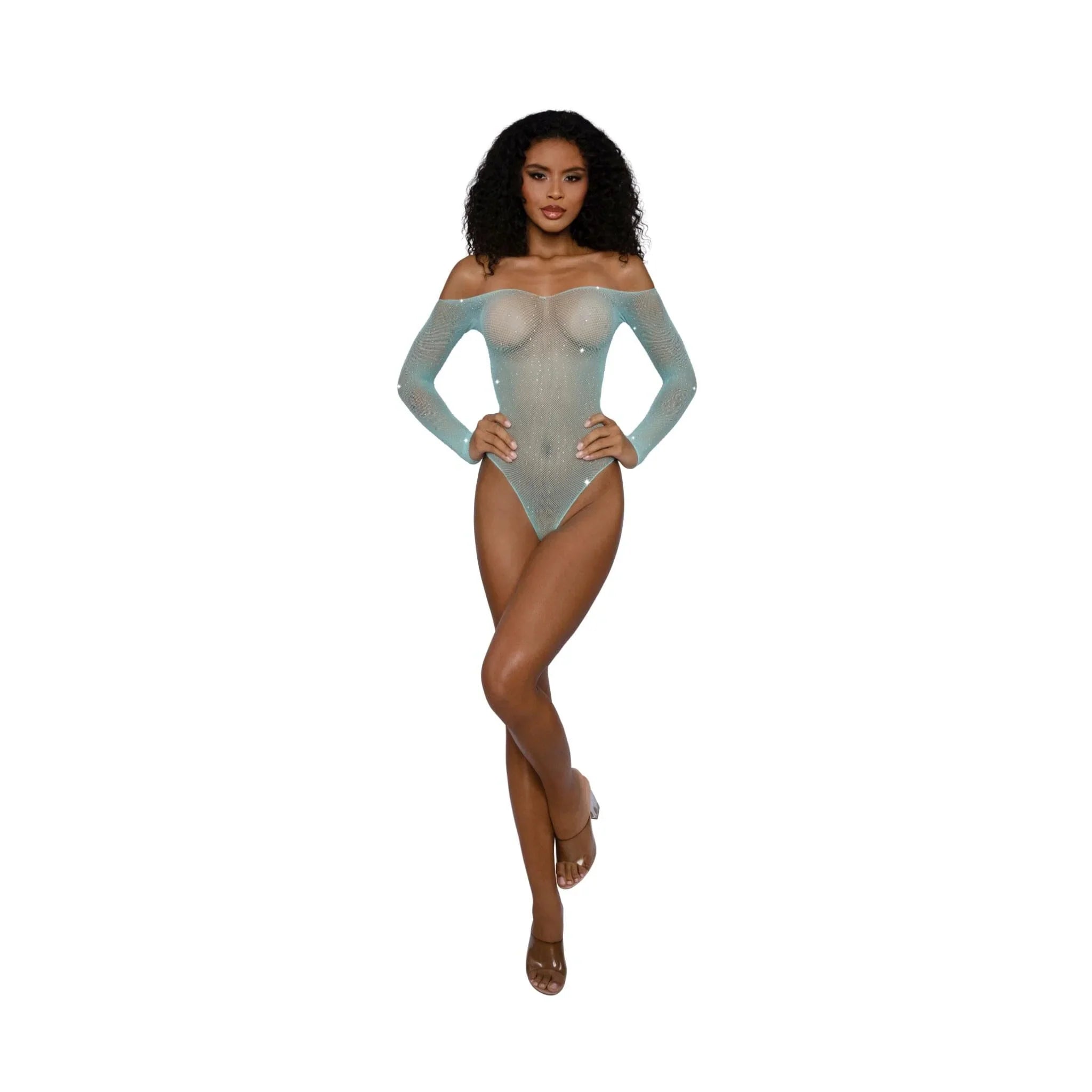 Dreamgirl Rhinestone Off Shoulder Bodystocking - One Size - Agate