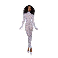 Dreamgirl Gloved Bodystocking Diamond - One Size - White
