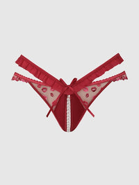 House of Desire Angelina Lips Embroidery Pearl & Crotchless Bikini