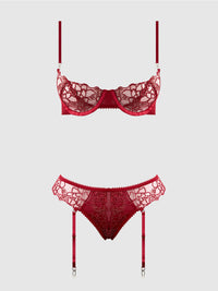 House of Desire Eden Embroidered Lace Bra and Backless Hipster Set