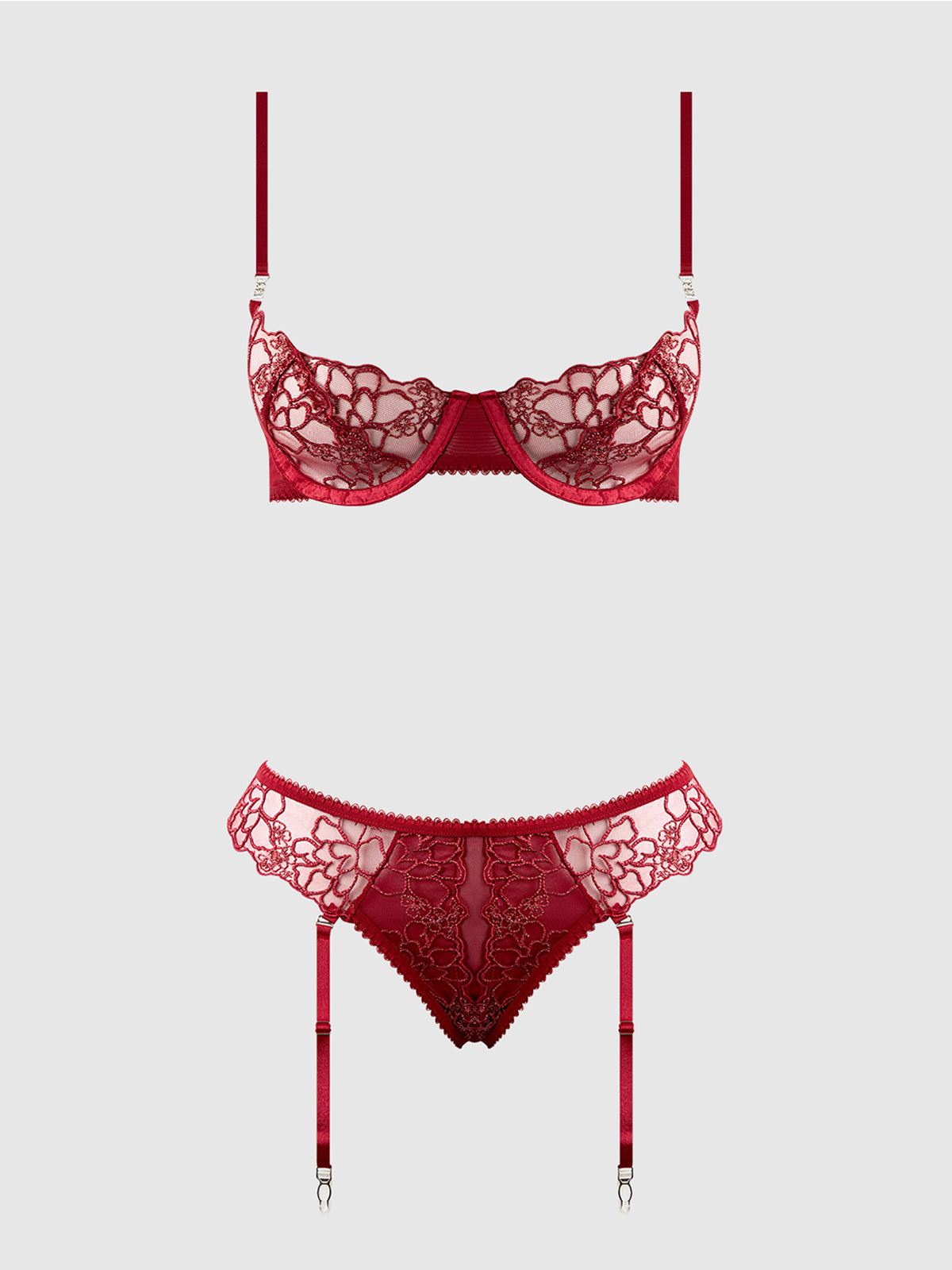 House of Desire Eden Embroidered Lace Bra and Backless Hipster Set