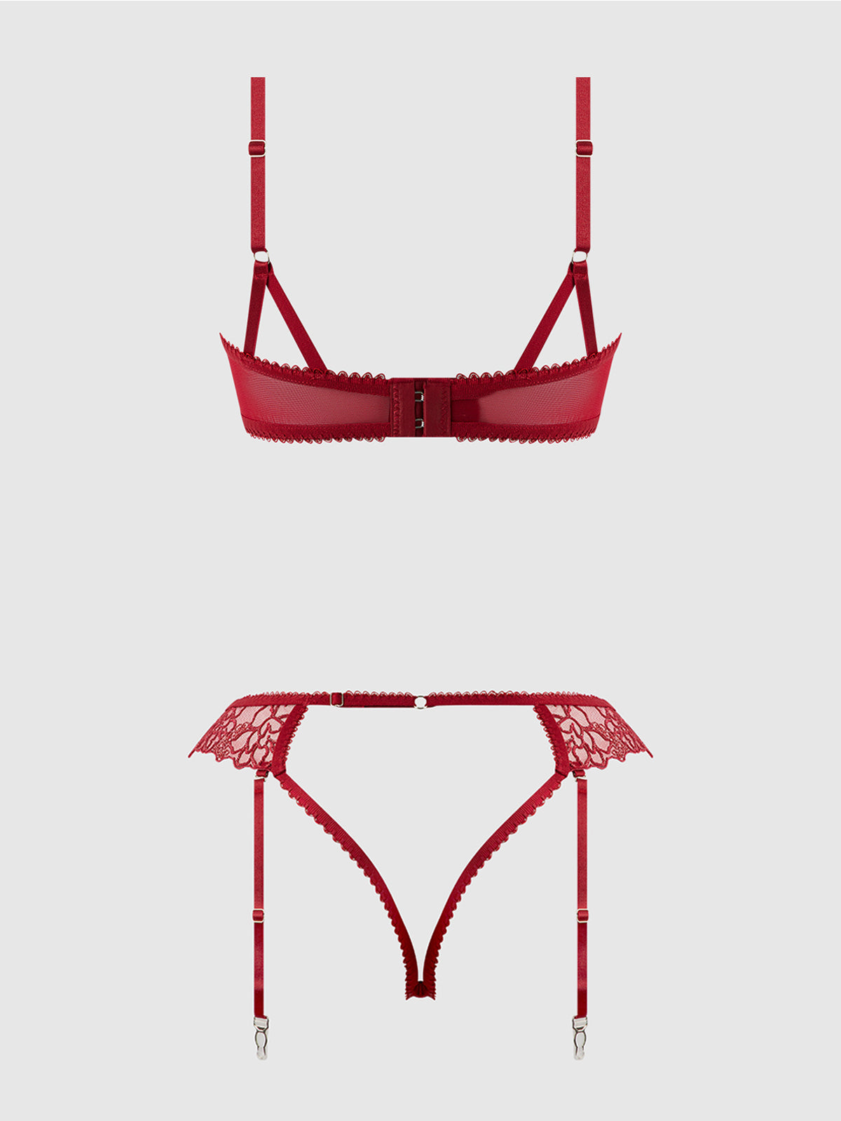 House of Desire Eden Embroidered Lace Bra and Backless Hipster Set