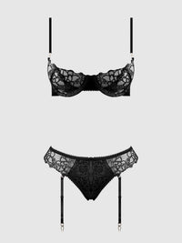 House of Desire Eden Embroidered Lace Bra and Backless Hipster Set