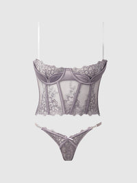 House of Desire Eden Embroidered Lace Bustier Bra & G-String Set