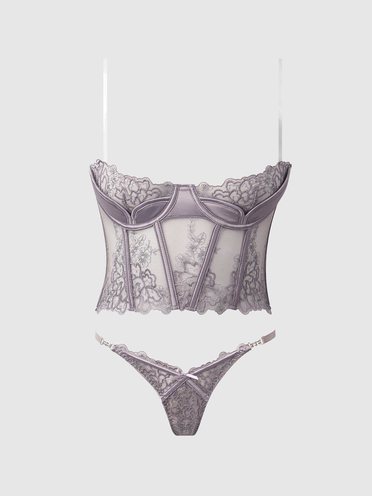 House of Desire Eden Embroidered Lace Bustier Bra & G-String Set