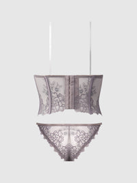 House of Desire Eden Embroidered Lace Bustier Bra & G-String Set