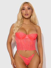 House of Desire Eden Embroidered Lace Bustier Bra & G-String Set