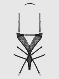 House of Desire Eden Embroidered Lace Gartered Teddy