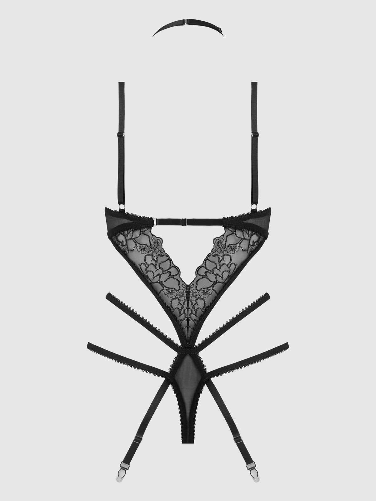 House of Desire Eden Embroidered Lace Gartered Teddy