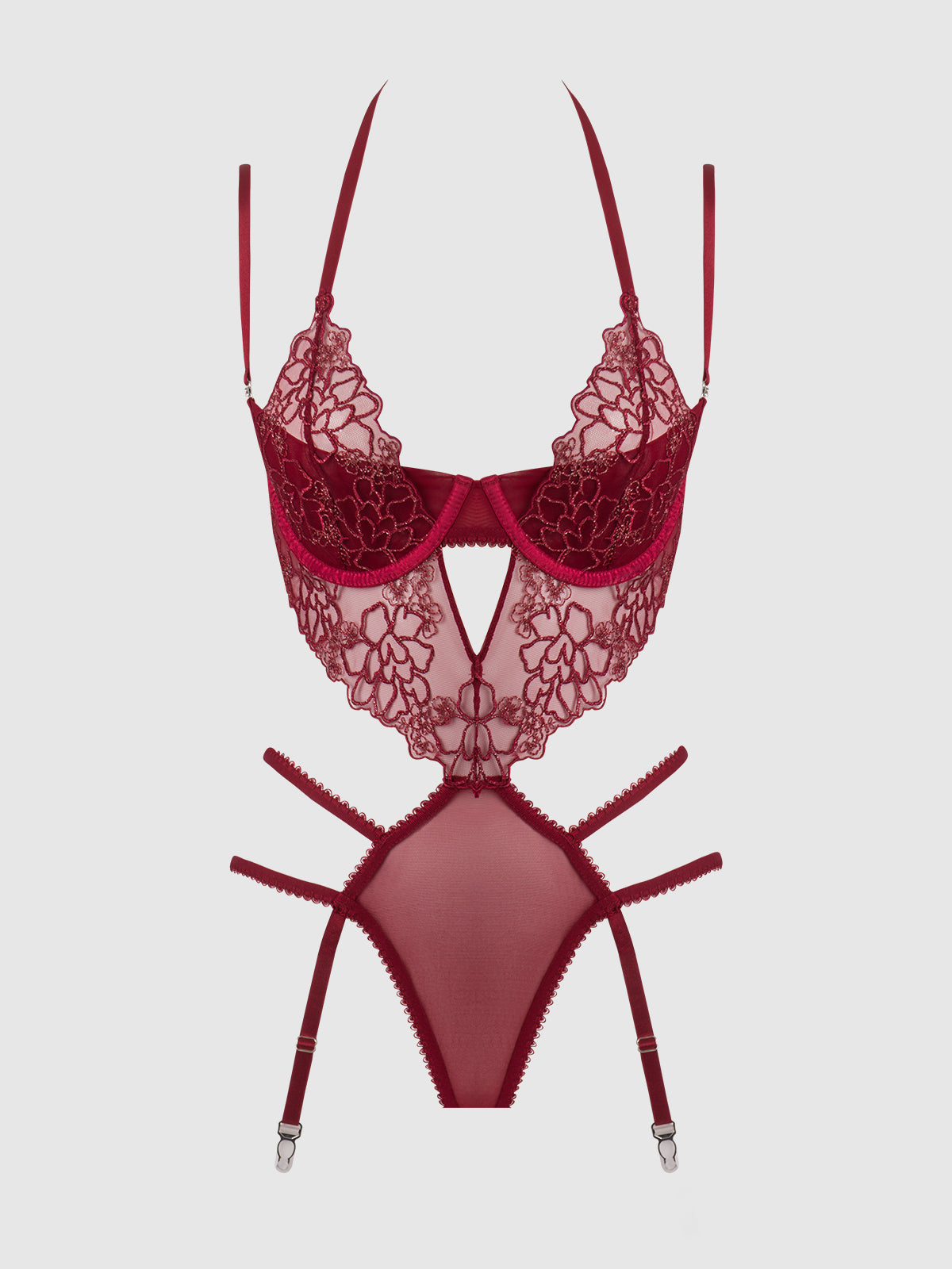Eden Embroidered Lace Gartered Teddy