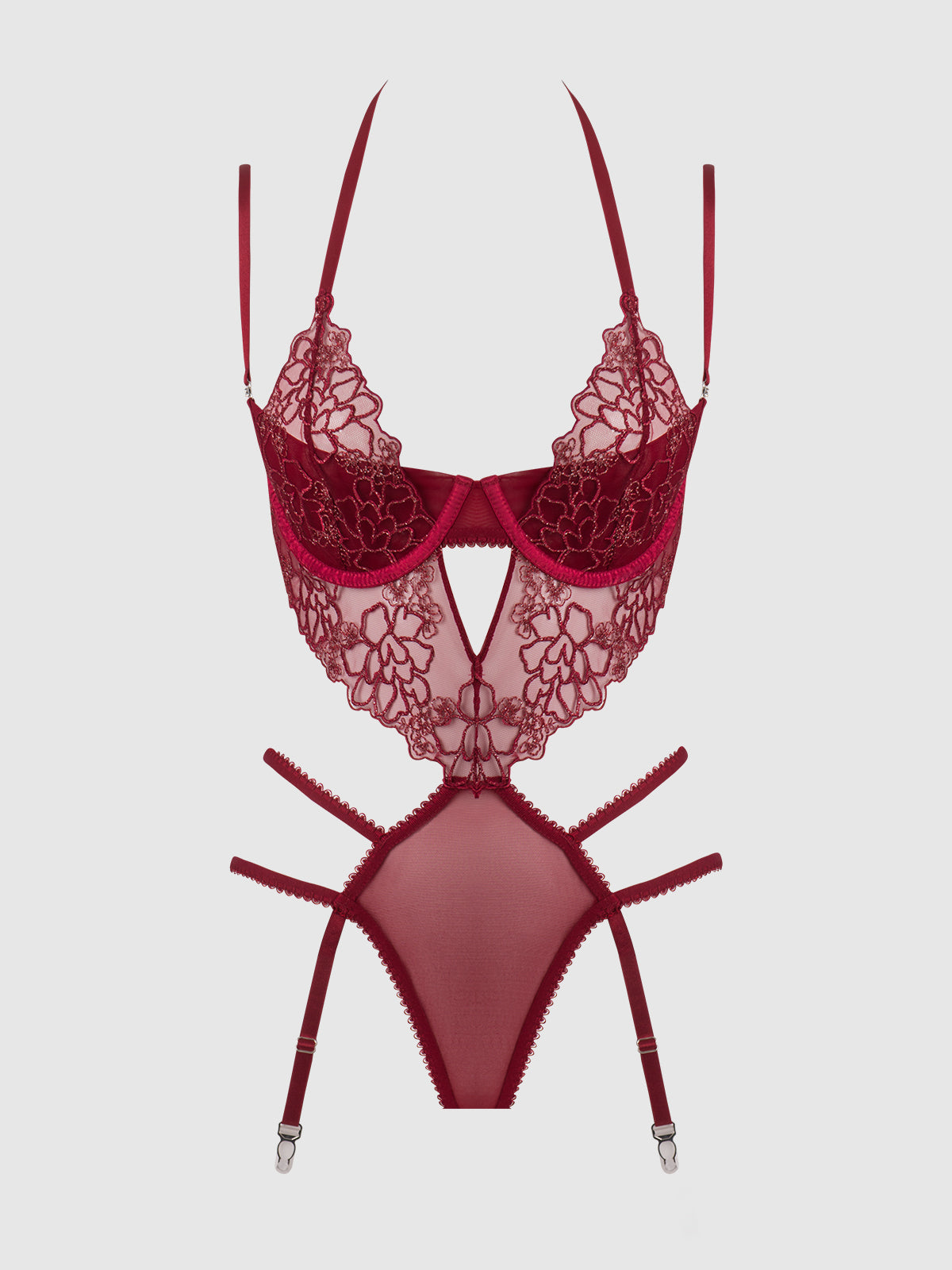 House of Desire Eden Embroidered Lace Gartered Teddy