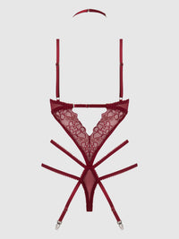 House of Desire Eden Embroidered Lace Gartered Teddy