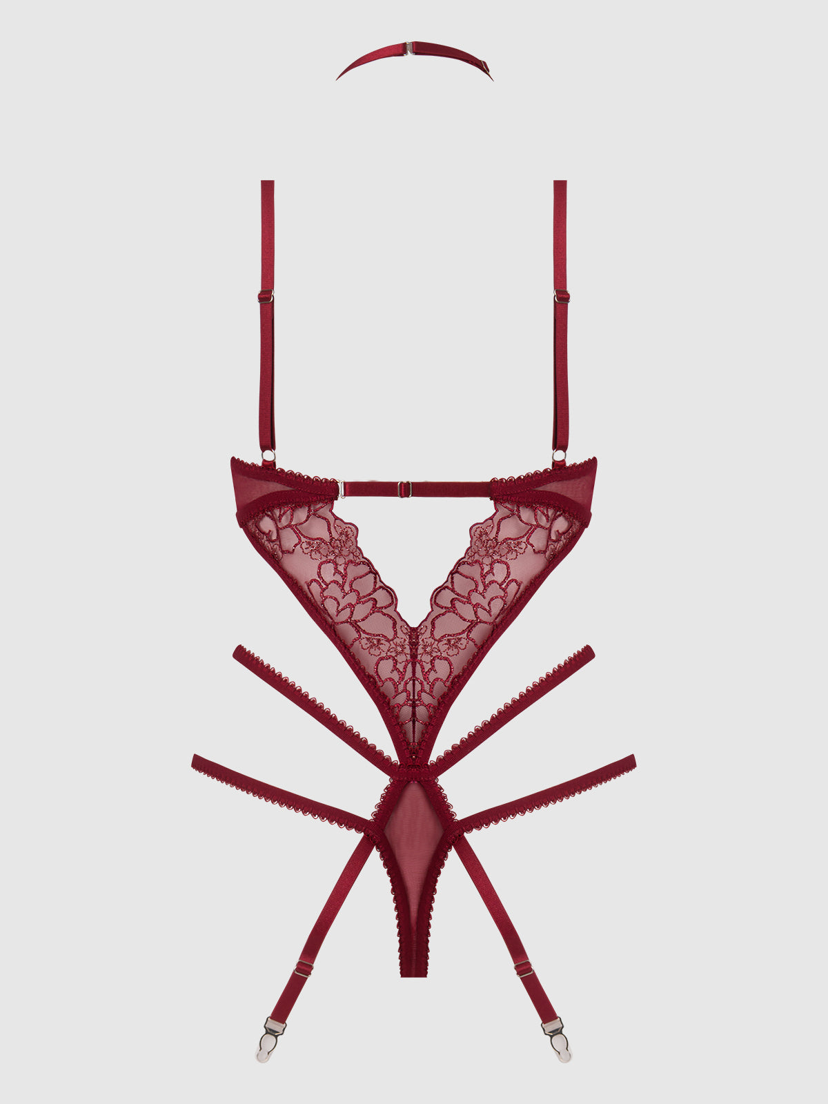 House of Desire Eden Embroidered Lace Gartered Teddy