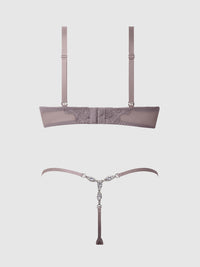 House of Desire Eden Embroidered Lace Satin Cups Bra & G-String Set