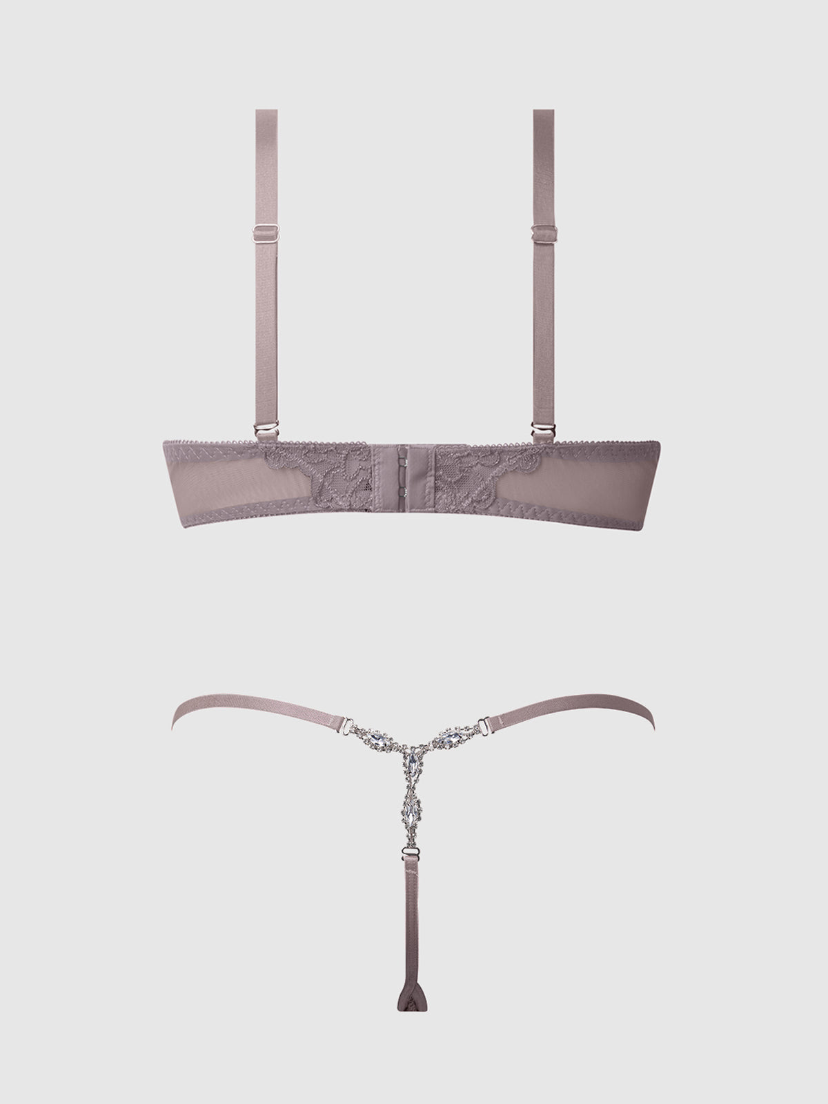 House of Desire Eden Embroidered Lace Satin Cups Bra & G-String Set
