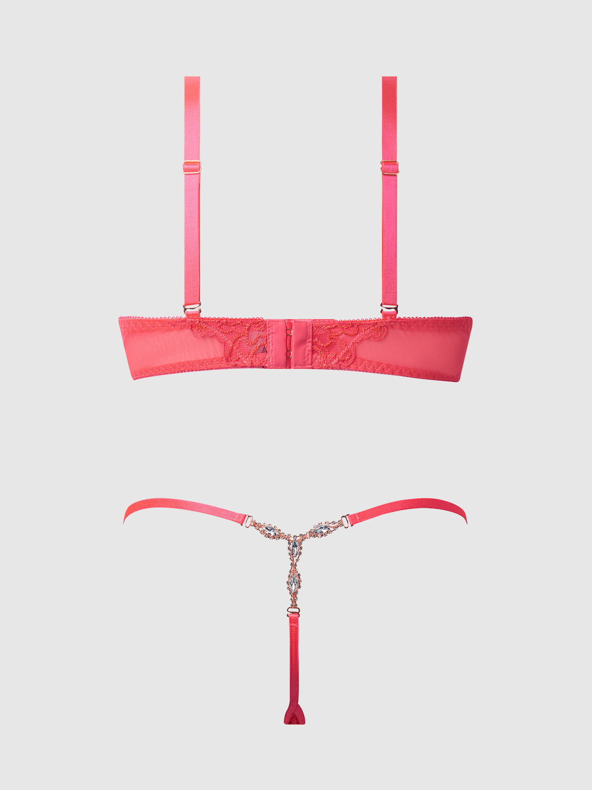 House of Desire Eden Embroidered Lace Satin Cups Bra & G-String Set