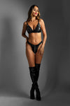 Fantasy Edge Lace Wetlook Zipper Bralette Panty Bra Set Black
