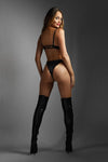 Fantasy Edge Lace Wetlook Zipper Bralette Panty Bra Set Black