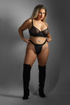 Fantasy Edge Queen Quilted Wetlook Mesh Bra Crotchless Panty Set Black