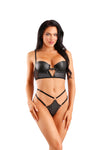 Fantasy Edge Quilted Wetlook Longline Bra & Panty Set Black