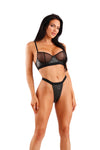Fantasy Edge Quilted Wetlook Mesh Underwire Bra Crotchless Panty Set Black